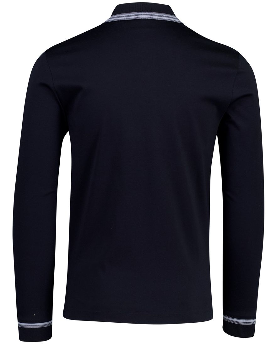 Poloshirt Boss Black H-pleins Slim Fit lange mouw navy 2-knoops