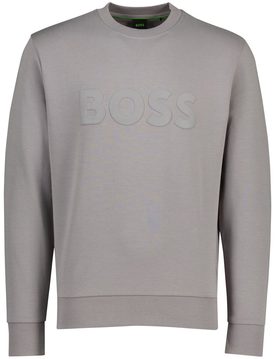 Grijze Boss Green Salbo sweater grijs logo opdruk