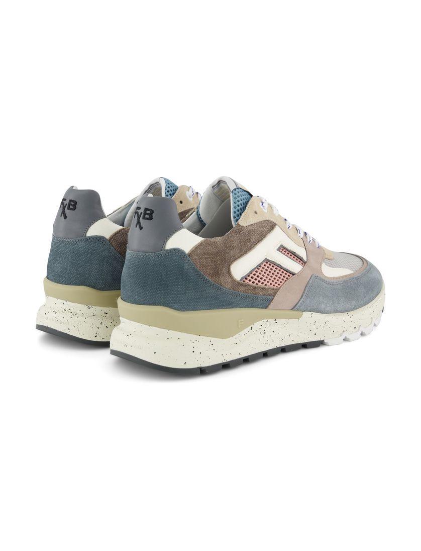 Lage sneakers Floris van Bommel blauw en beige effen