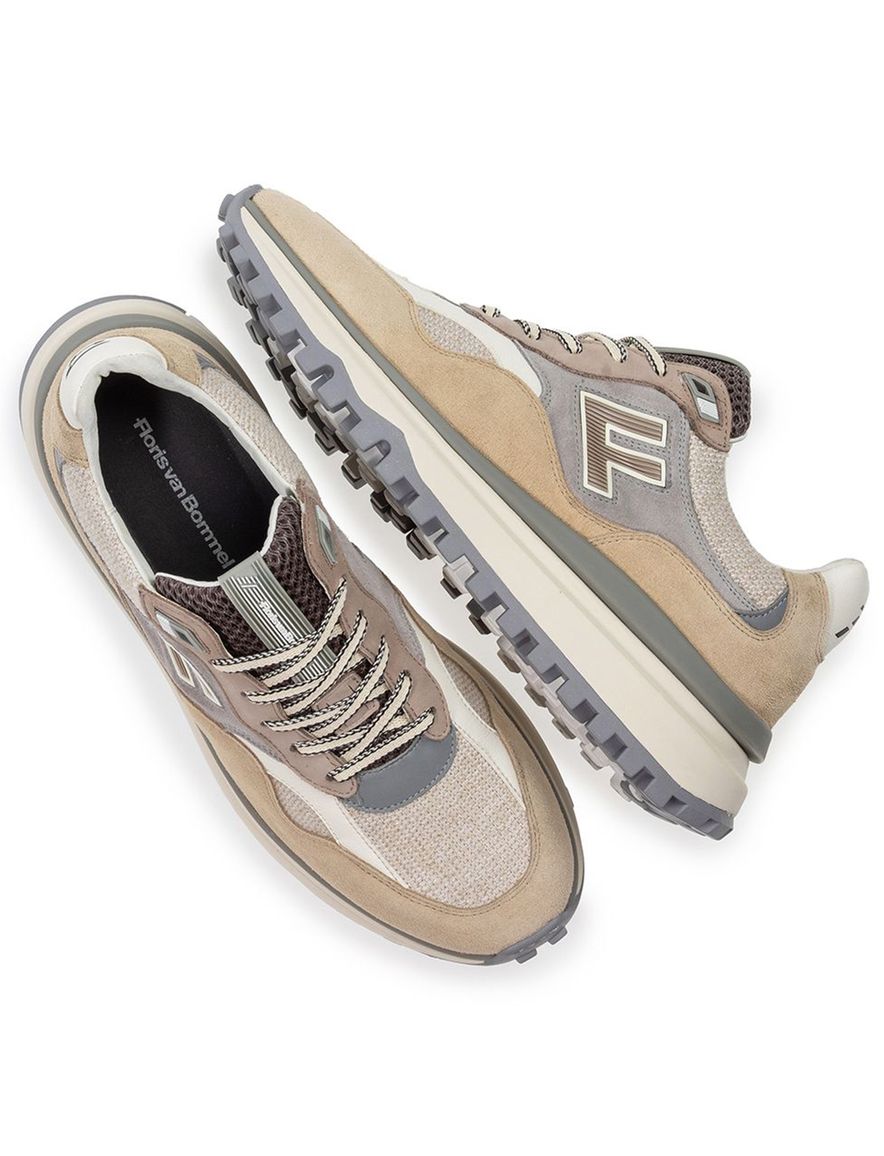 Bruine Van Bommel sneaker textiel met print en zachte zool