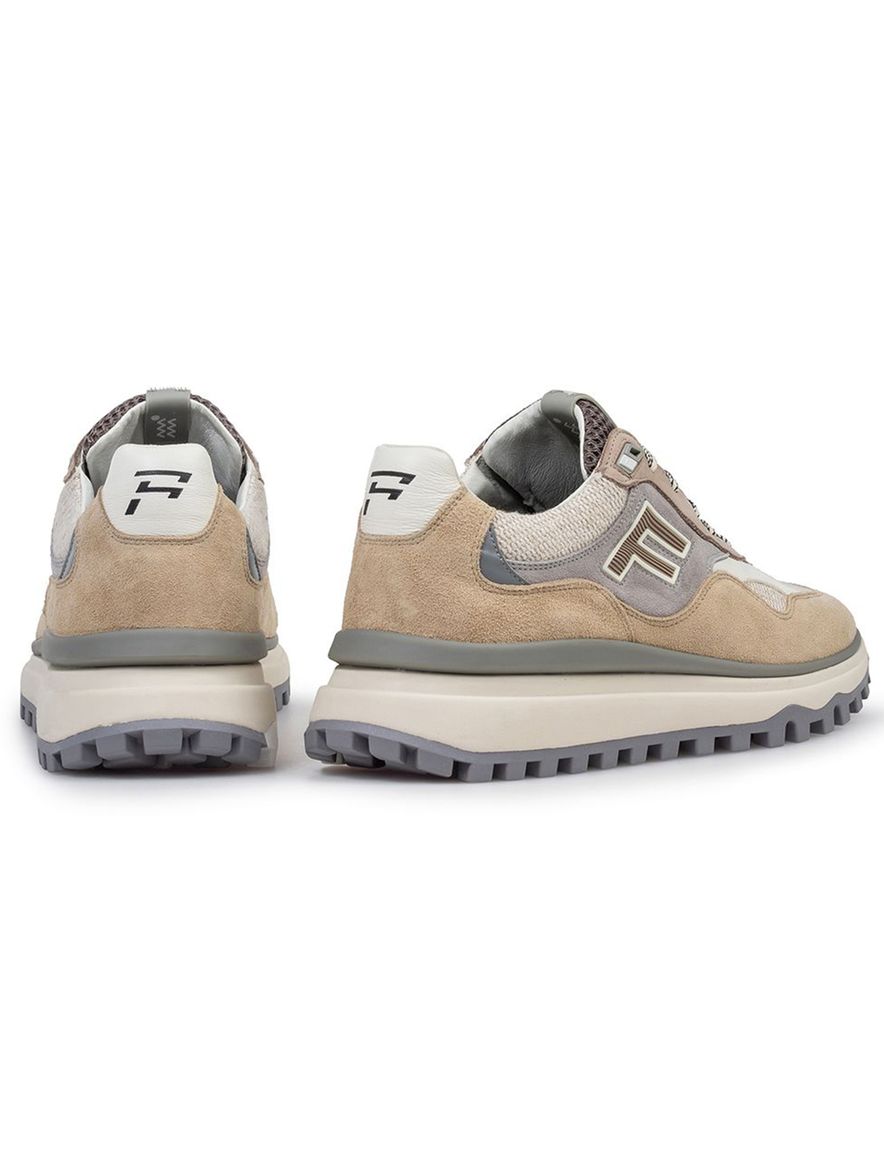 Bruine Van Bommel sneaker textiel met print en zachte zool