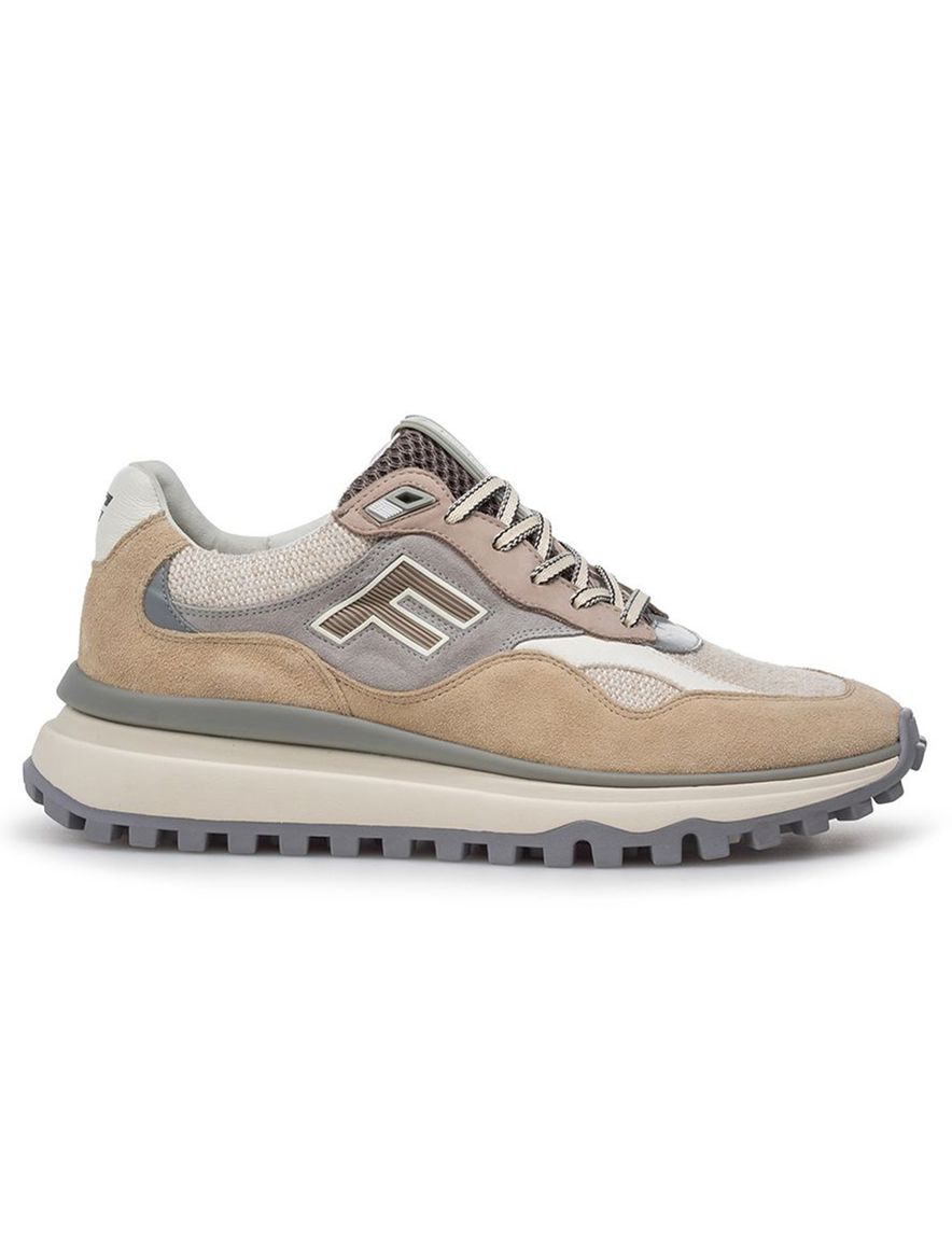 Bruine Van Bommel sneaker textiel met print en zachte zool