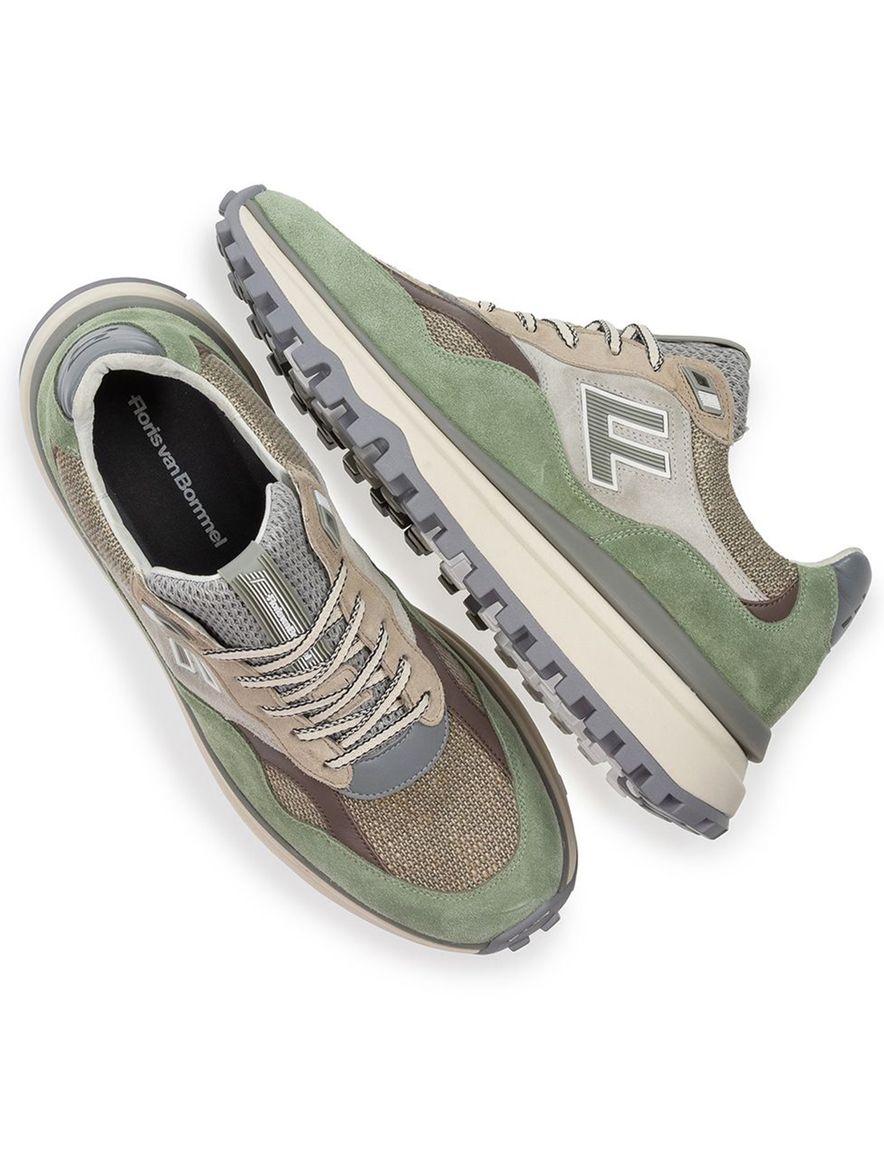 Sneaker Van Bommel groen textiel geprint met lichte zool