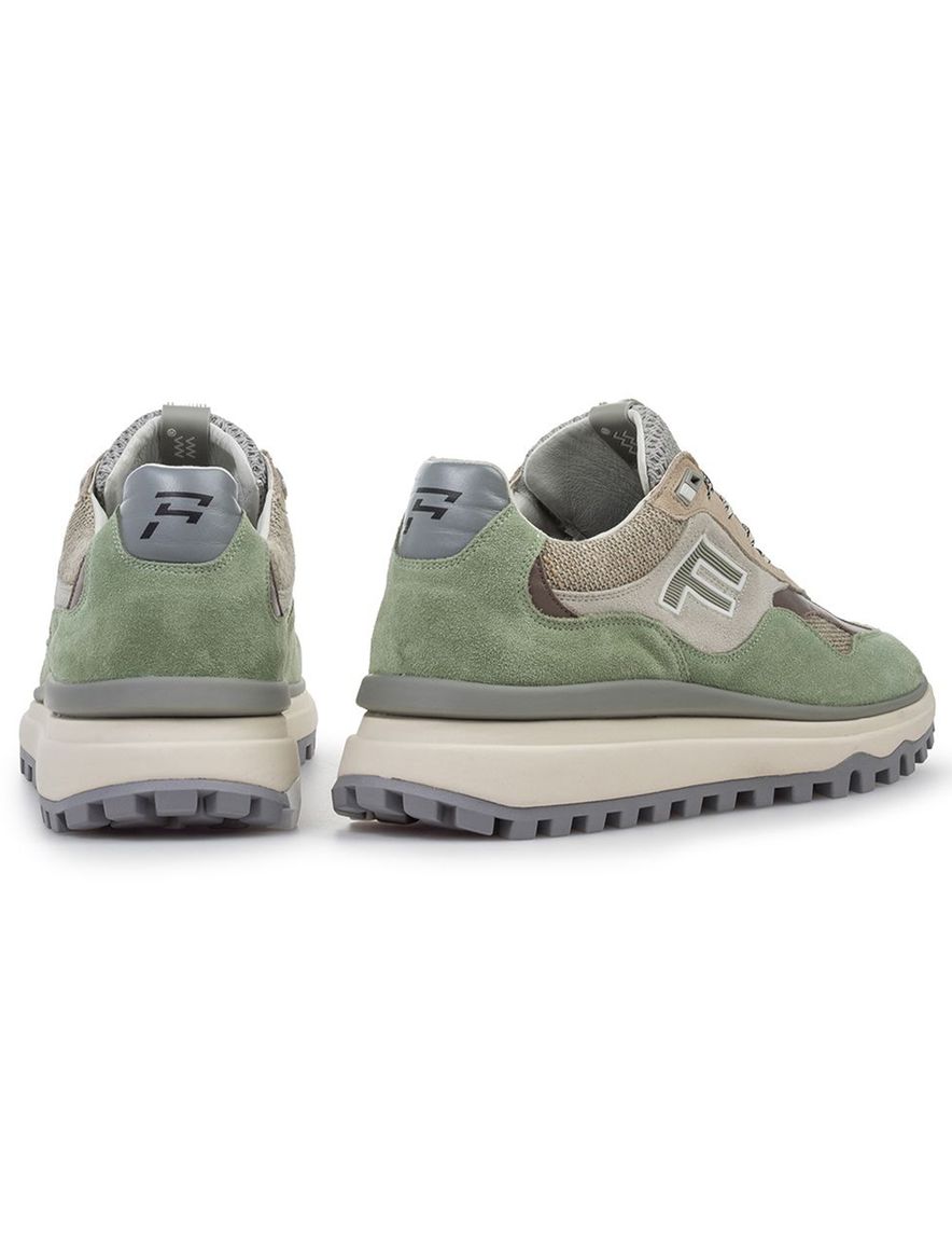 Sneaker Van Bommel groen textiel geprint met lichte zool