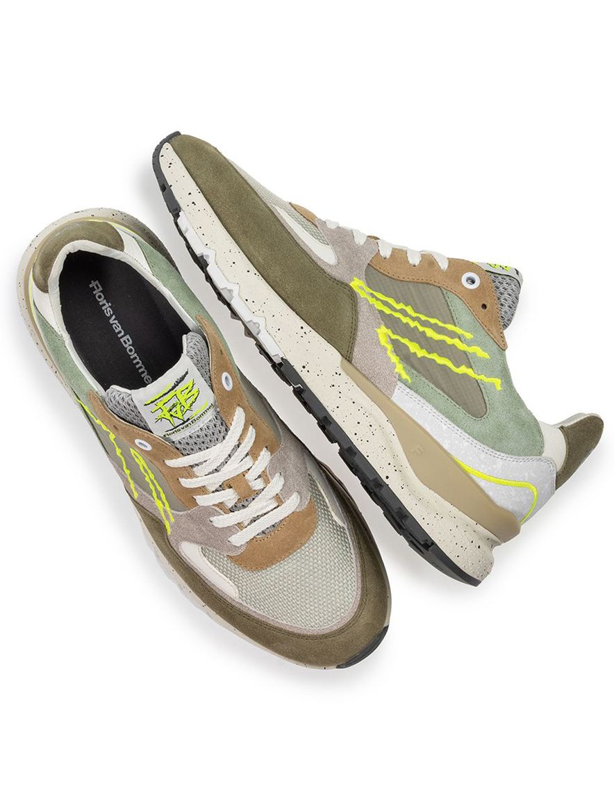 Sneaker Van Bommel olijfgroen textiel geprint met zool