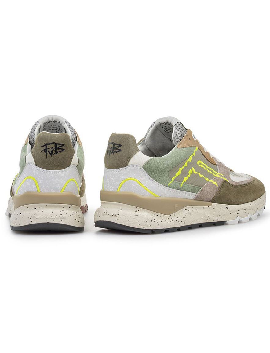 Sneaker Van Bommel olijfgroen textiel geprint met zool