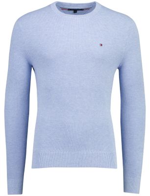 Tommy Hilfiger lichtblauw structuur trui Tommy Hilfiger ronde hals gemêleerd