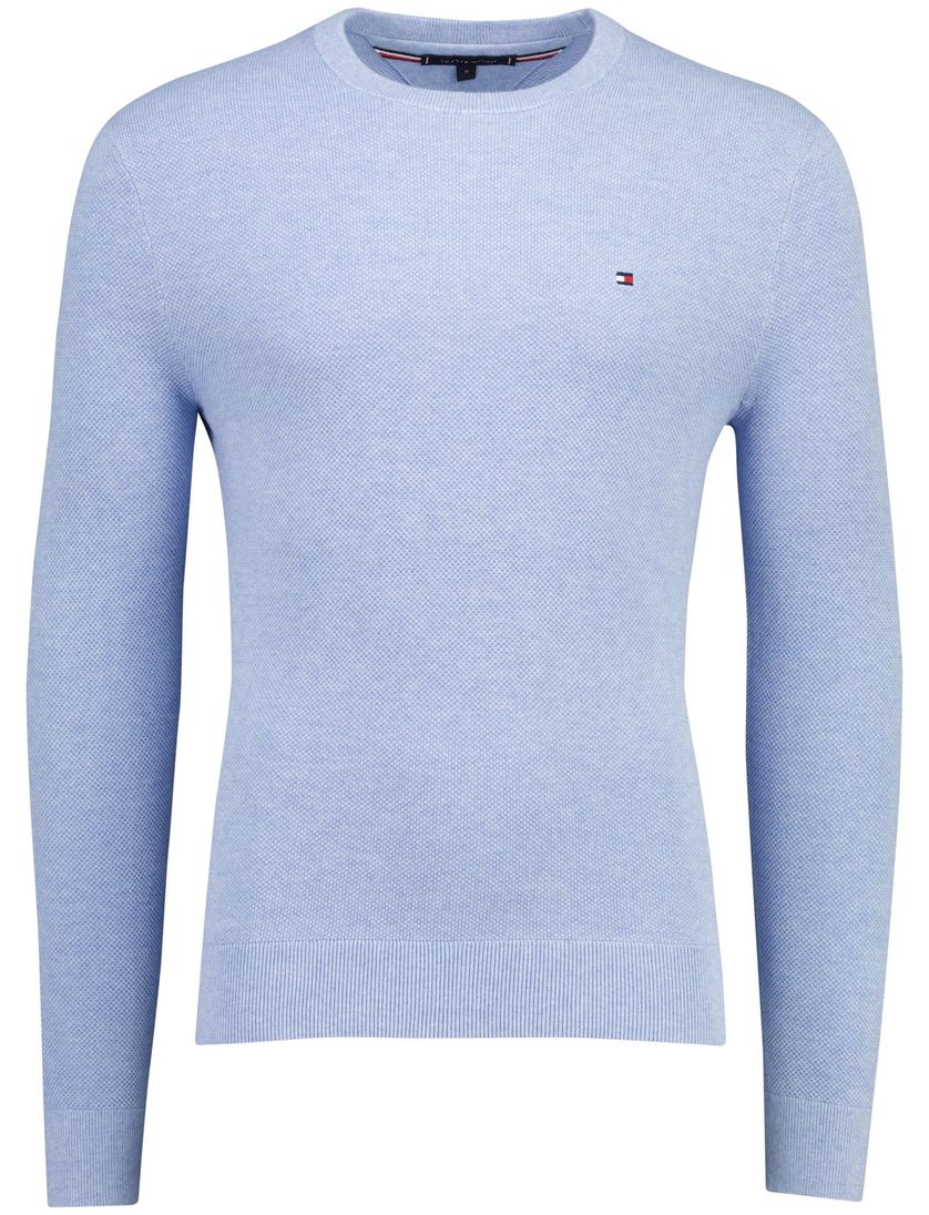 lichtblauw structuur trui Tommy Hilfiger ronde hals gemêleerd