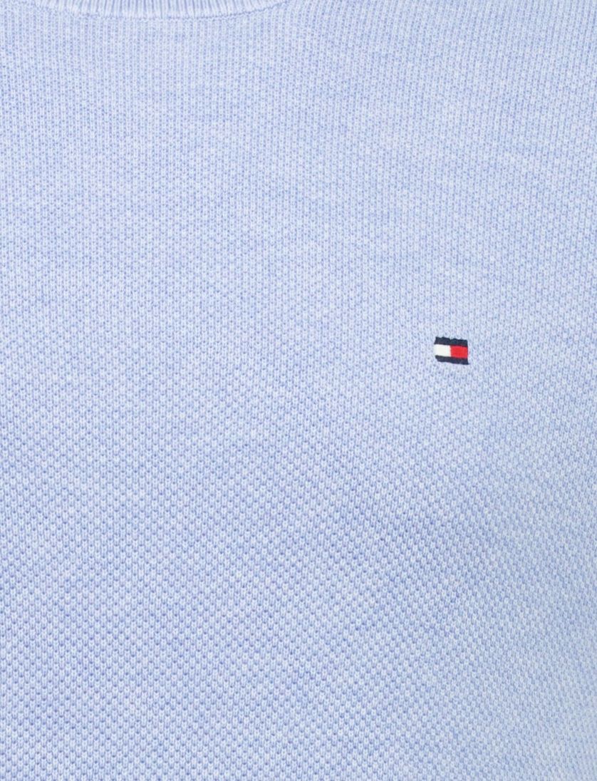 lichtblauw structuur trui Tommy Hilfiger ronde hals gemêleerd