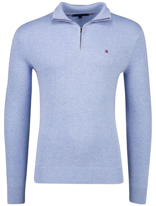 Tommy Hilfiger half zip trui lichtblauw gemeleerd