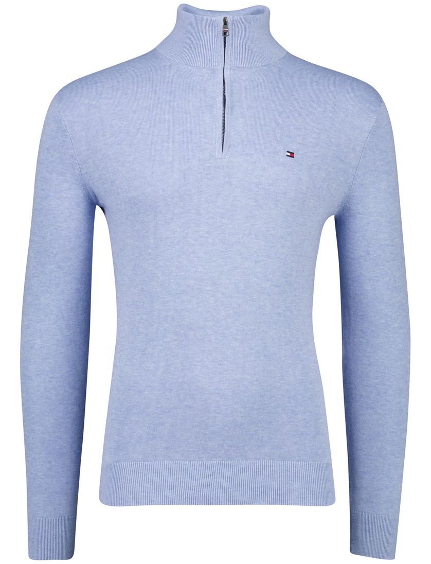 Lichtblauwe half zip trui Tommy Hilfiger katoen