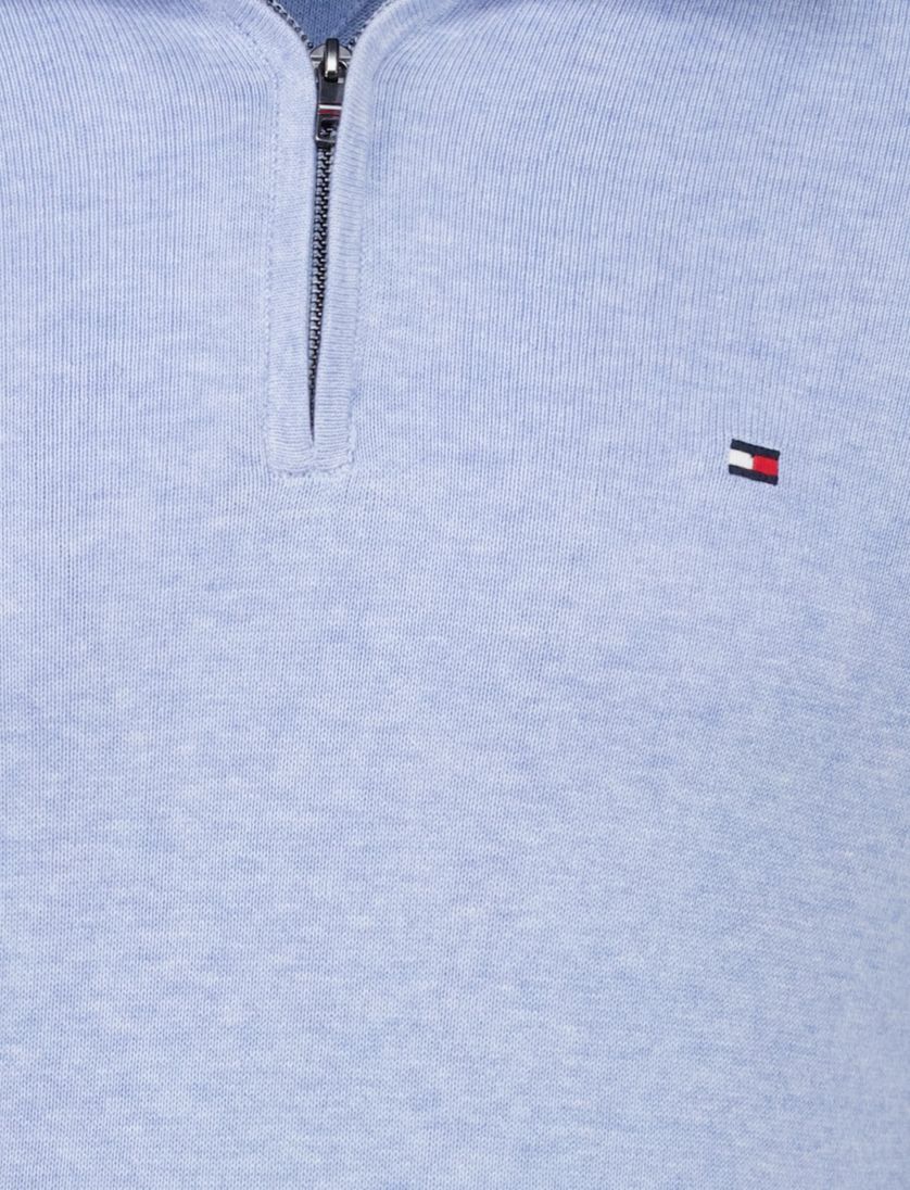 Lichtblauwe half zip trui Tommy Hilfiger katoen
