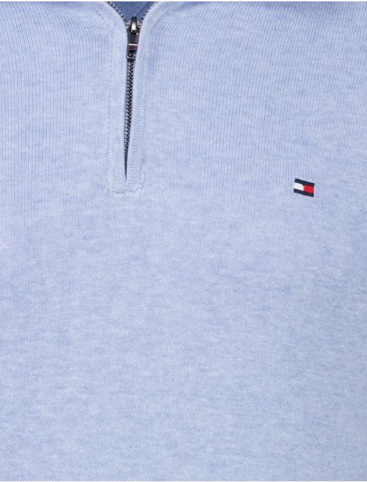 Tommy Hilfiger half zip trui lichtblauw gemeleerd