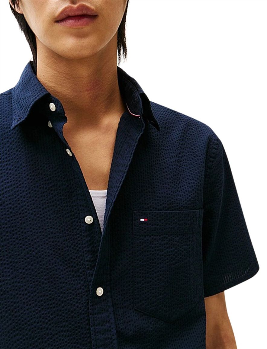 Tommy Hilfiger overhemd korte mouw donkerblauw
