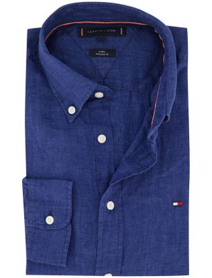Tommy Hilfiger 100% linnen overhemd button-down collar Tommy Hilfiger kobaltblauw
