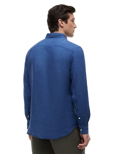 Tommy Hilfiger 100% linnen overhemd button-down collar Tommy Hilfiger kobaltblauw