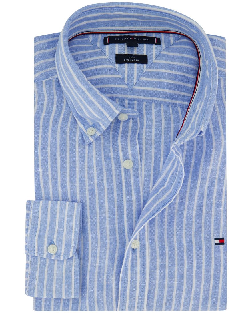 Tommy Hilfiger overhemd blauw 100% linnen strepen