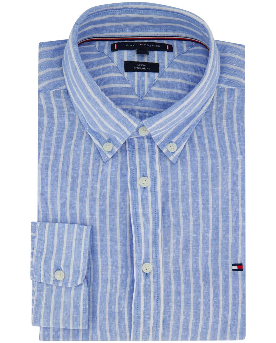 Tommy Hilfiger overhemd blauw 100% linnen strepen
