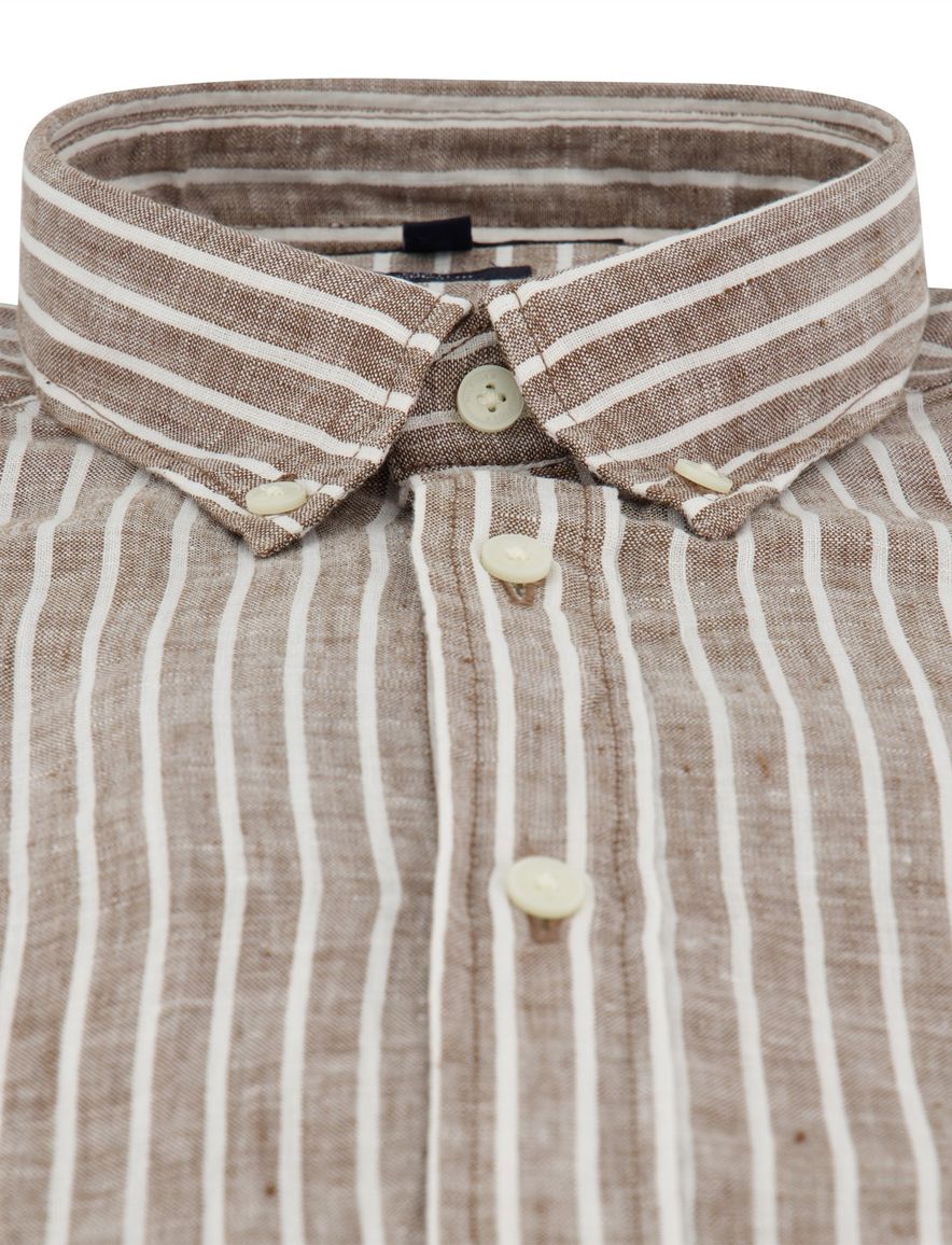 Bruin wit gestreept linnen overhemd Tommy Hilfiger Regular Fit