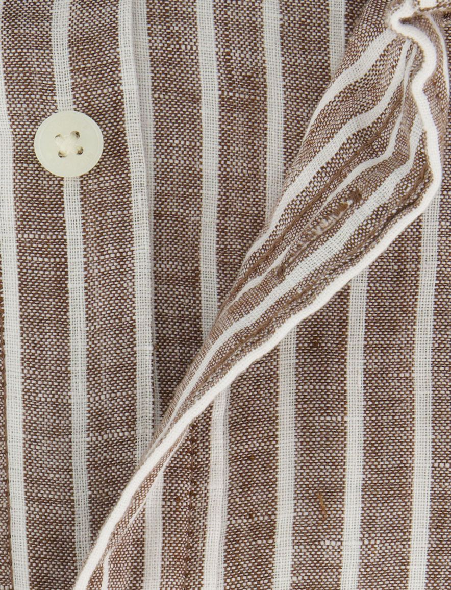 Bruin wit gestreept linnen overhemd Tommy Hilfiger Regular Fit