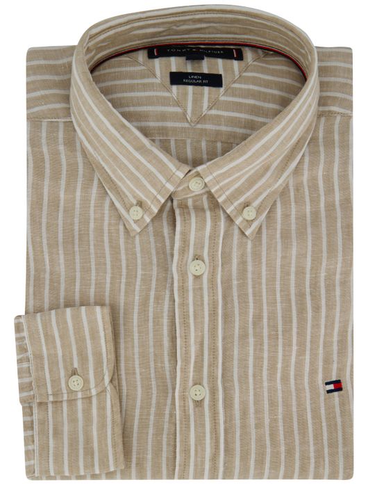 Tommy Hilfiger overhemd beige linnen strepen