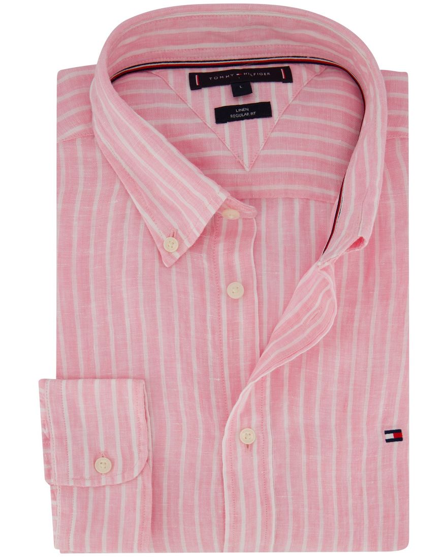 Tommy Hilfiger overhemd roze 100% linnen strepen