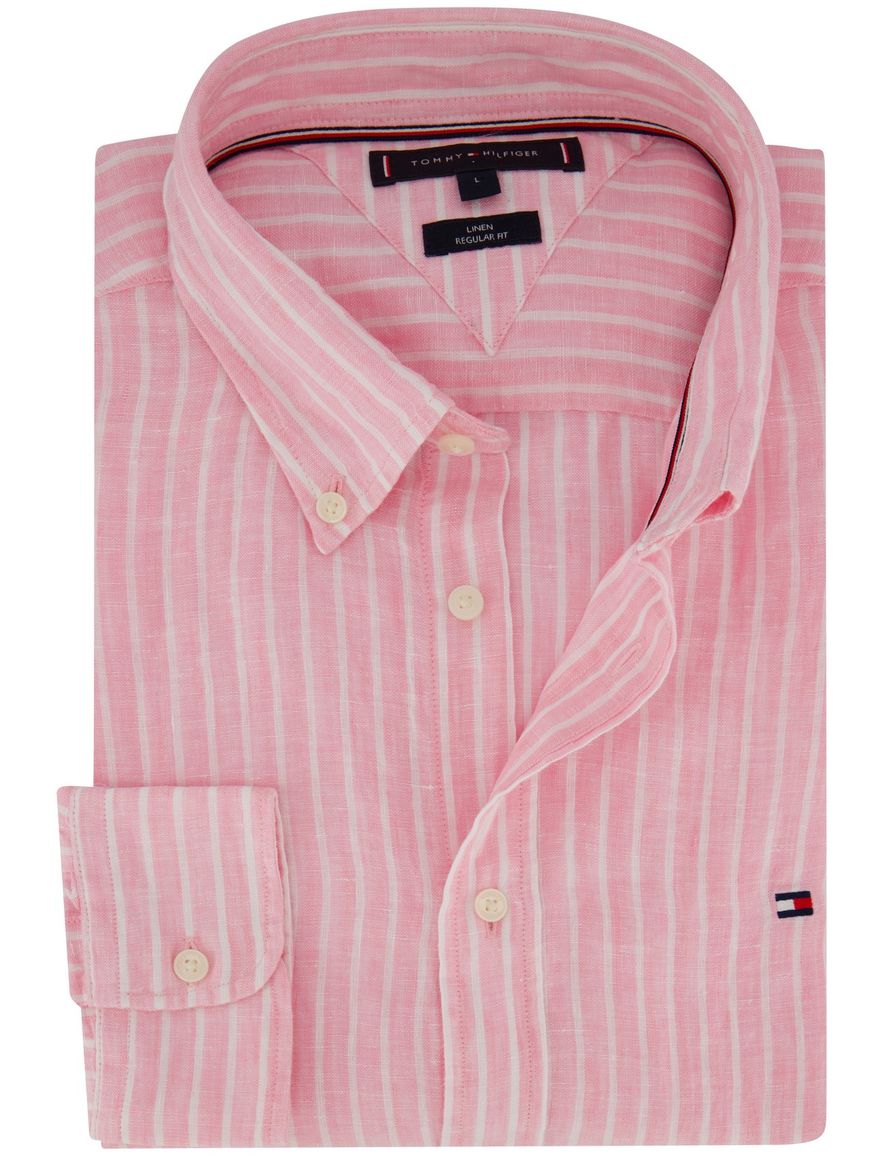 Tommy Hilfiger overhemd roze linen strepen