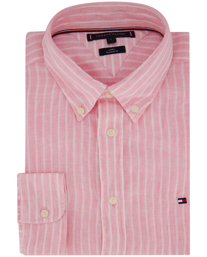 Tommy Hilfiger overhemd roze 100% linnen strepen