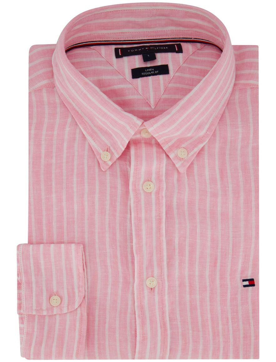 Tommy Hilfiger overhemd roze linen strepen