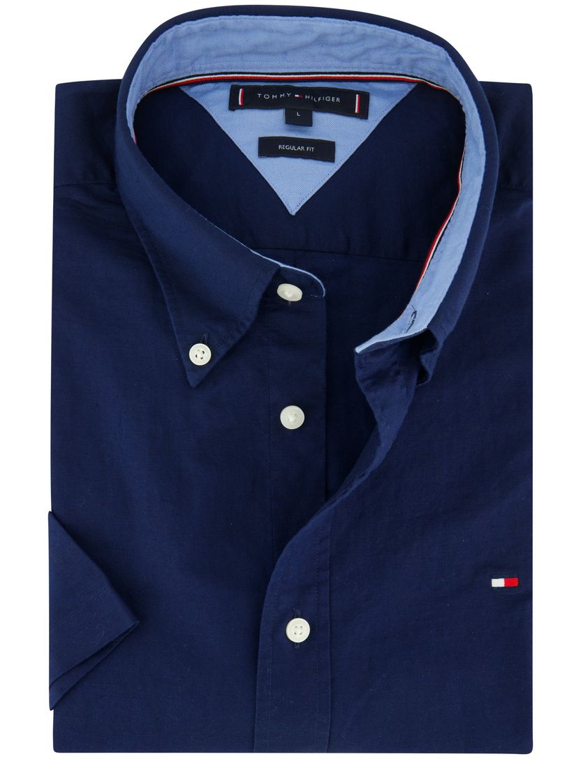 overhemd donkerblauw Tommy Hilfiger korte mouw button-down collar