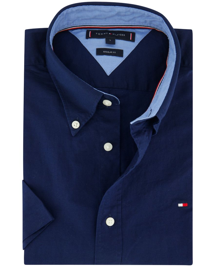 Tommy Hilfiger overhemd korte mouw donkerblauw normale fit