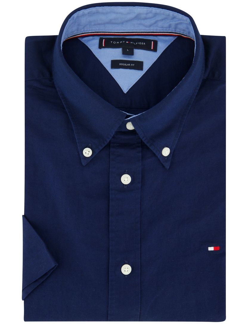overhemd donkerblauw Tommy Hilfiger korte mouw button-down collar