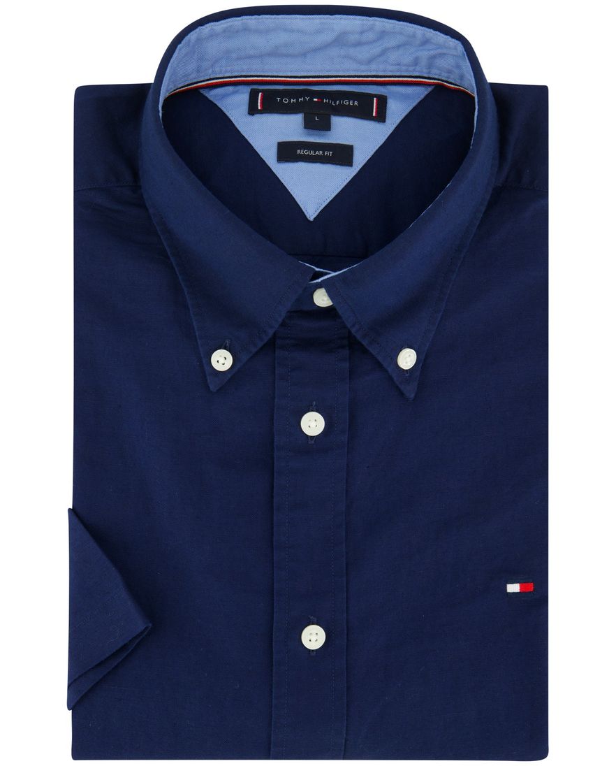 Tommy Hilfiger overhemd korte mouw donkerblauw normale fit