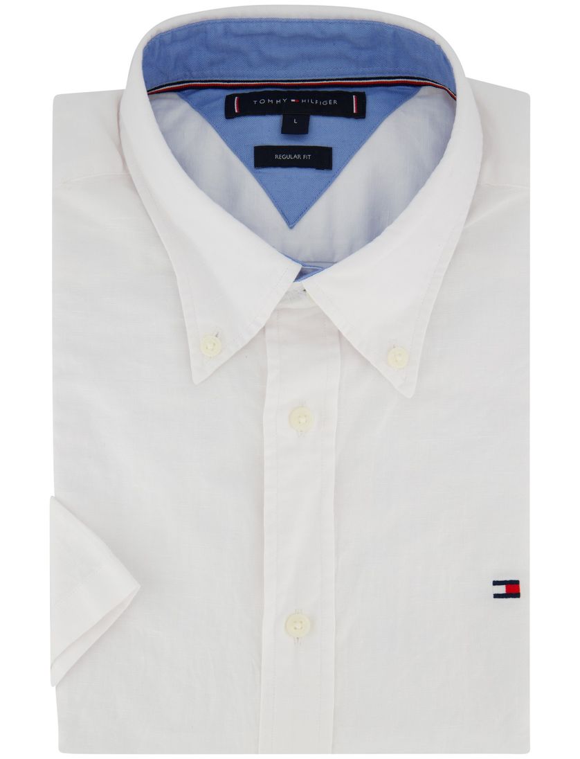 overhemd effen wit Tommy Hilfiger katoen normale fit