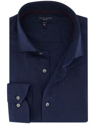 Tommy Hilfiger Tommy Hilfiger overhemd donkerblauw linnen semi-wide collar