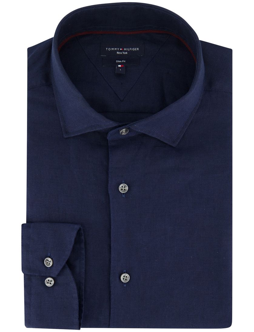 overhemd effen donkerblauw Tommy Hilfiger 100% linnen