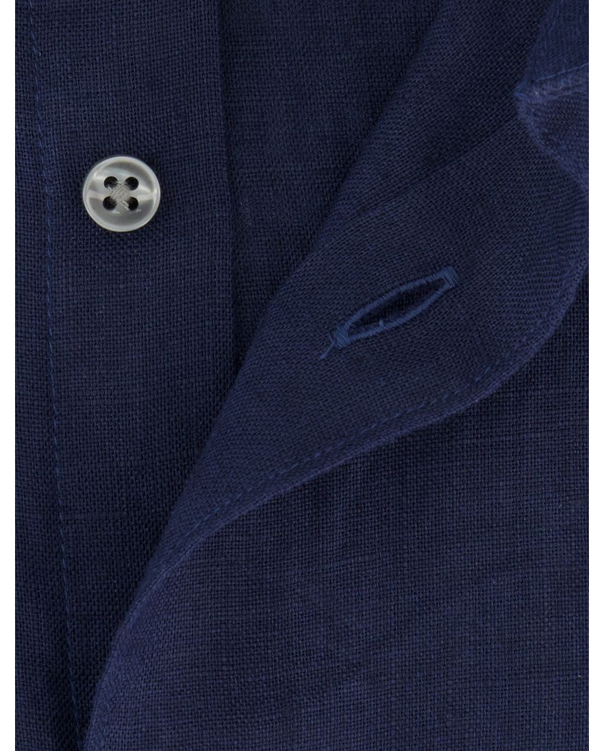 Tommy Hilfiger overhemd donkerblauw linnen semi-wide collar