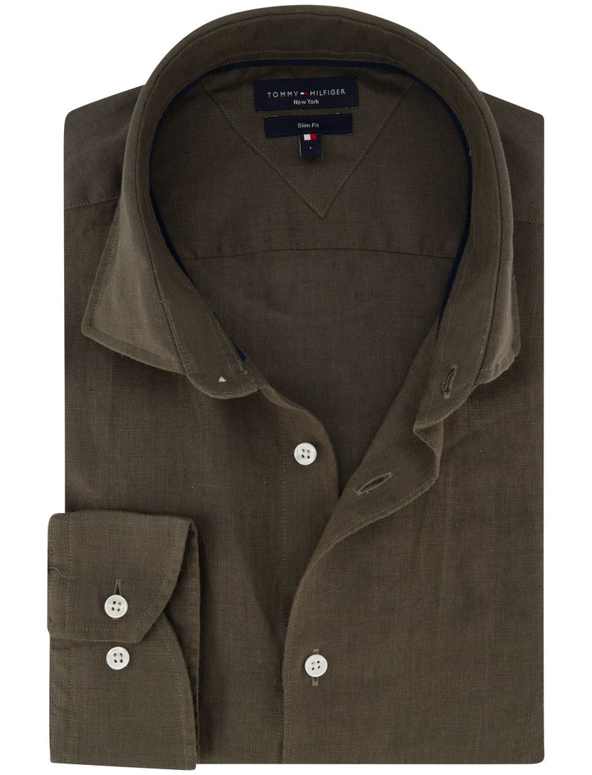 overhemd effen donkergroen Tommy Hilfiger 100% linnen