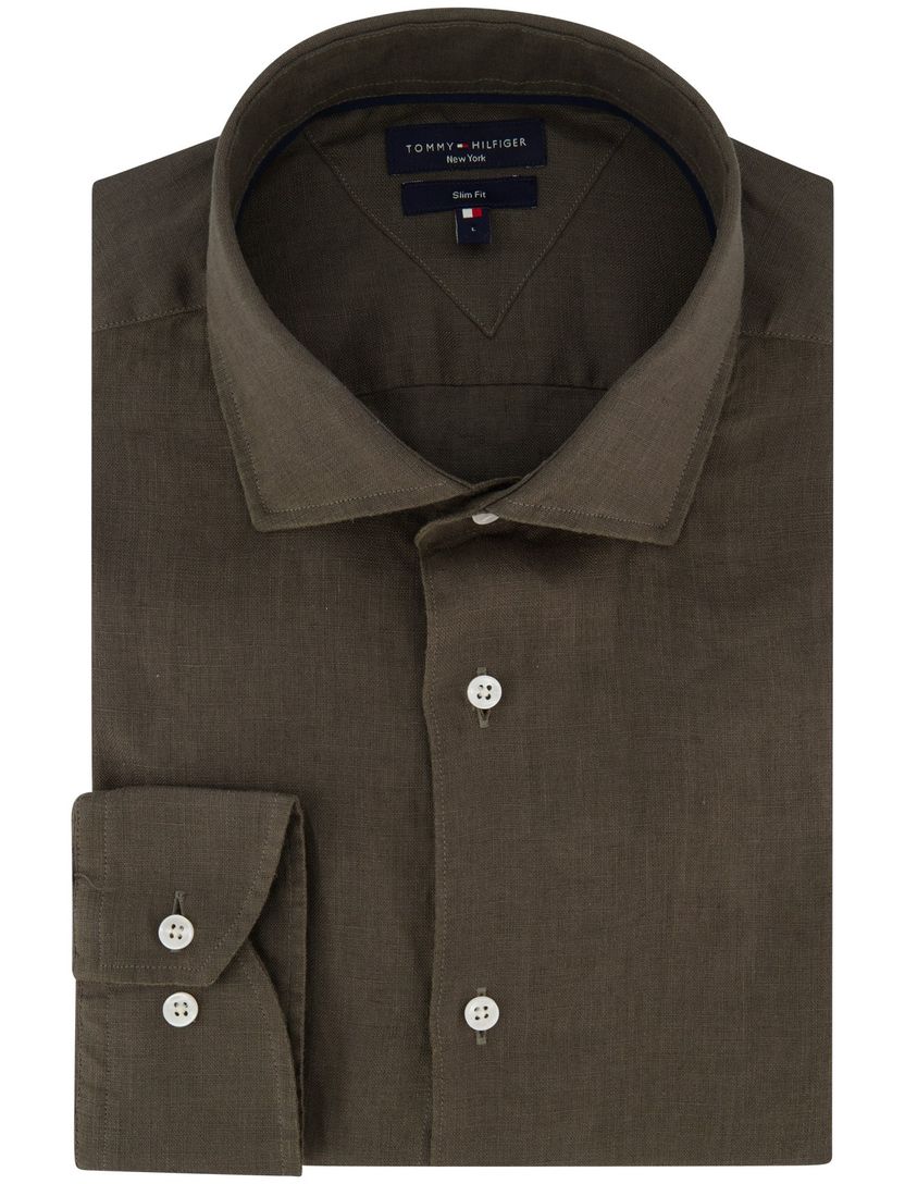 overhemd effen donkergroen Tommy Hilfiger 100% linnen
