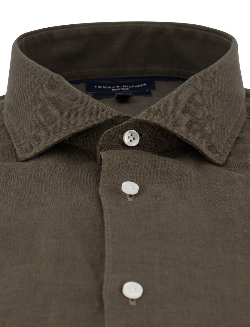 overhemd effen donkergroen Tommy Hilfiger 100% linnen