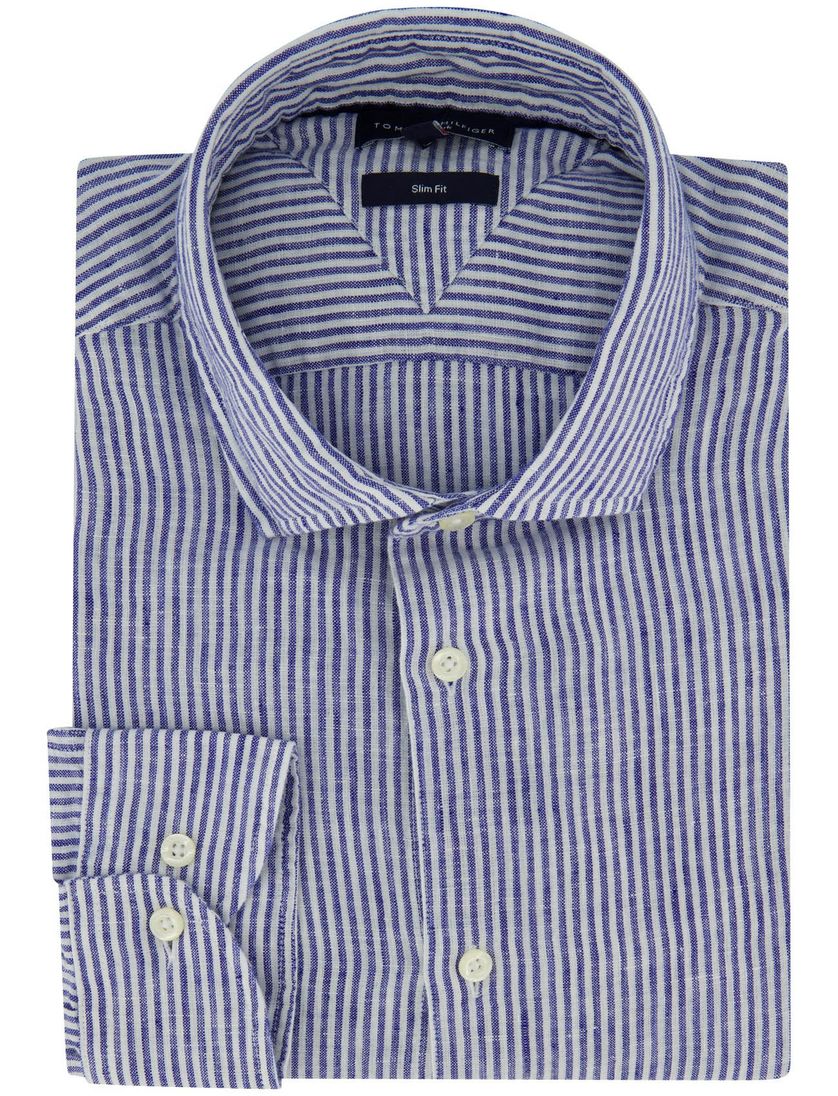 overhemd gestreept donkerblauw Tommy Hilfiger slim fit