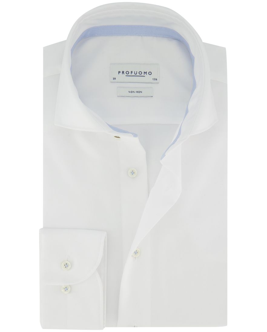 Overhemd Profuomo Slim Fit wit effen strijkvrij