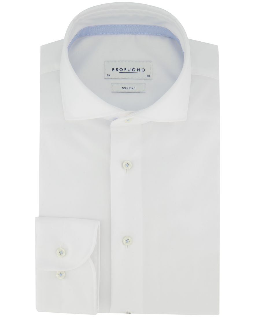 Overhemd Profuomo Slim Fit wit effen strijkvrij