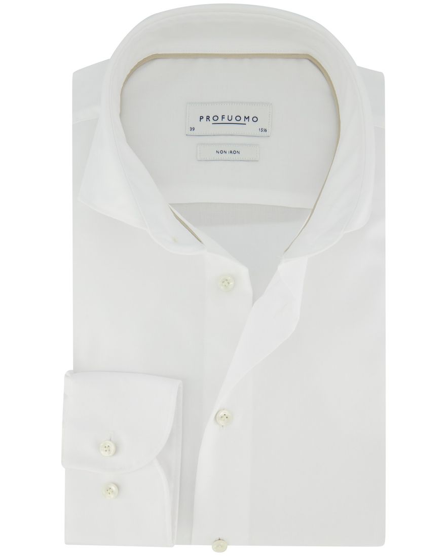Profuomo Overhemd Slim fit wit strijkvrij katoen wide collar