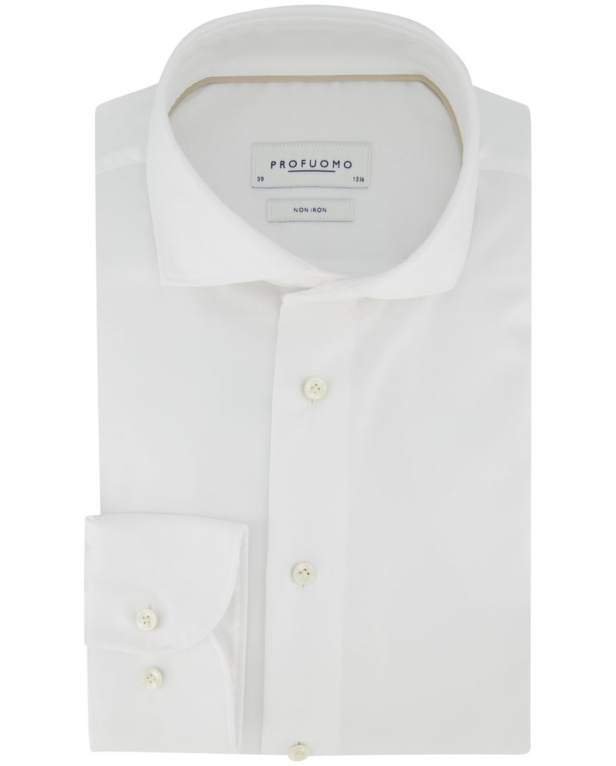 Profuomo Overhemd Slim fit wit strijkvrij katoen wide collar