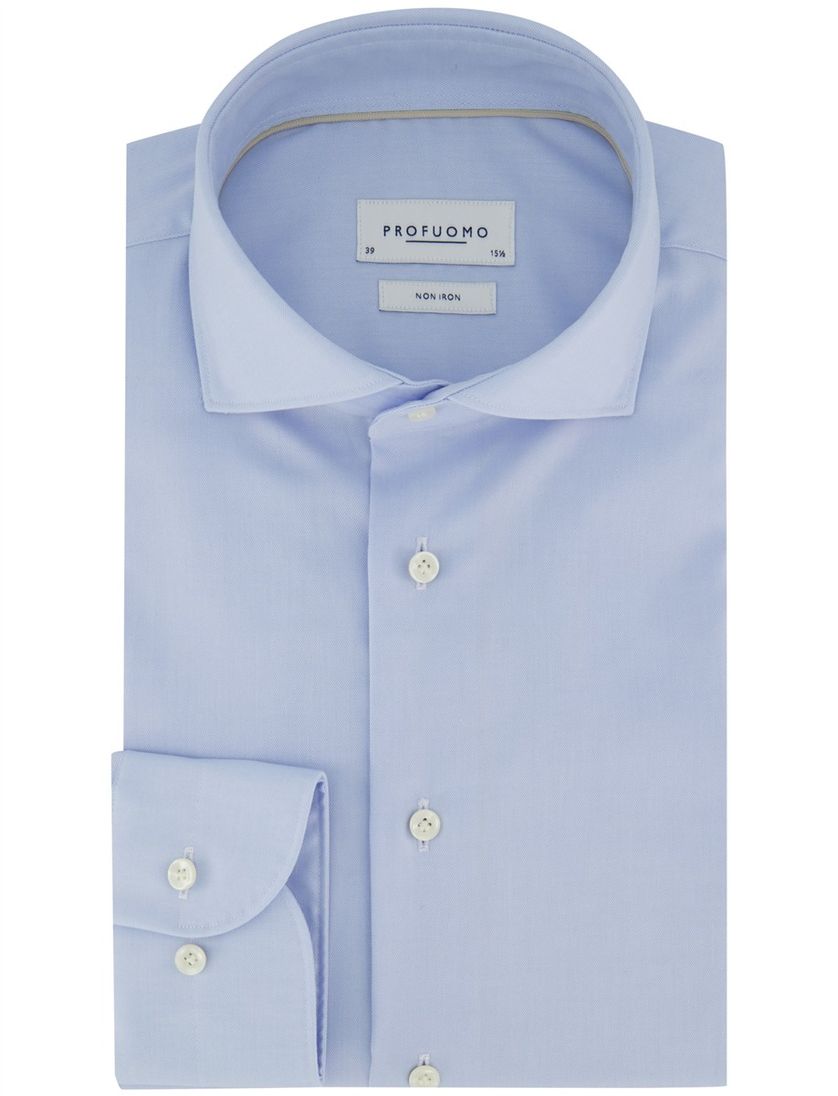 Lichtblauw katoenen overhemd Profuomo Slim Fit strijkvrij