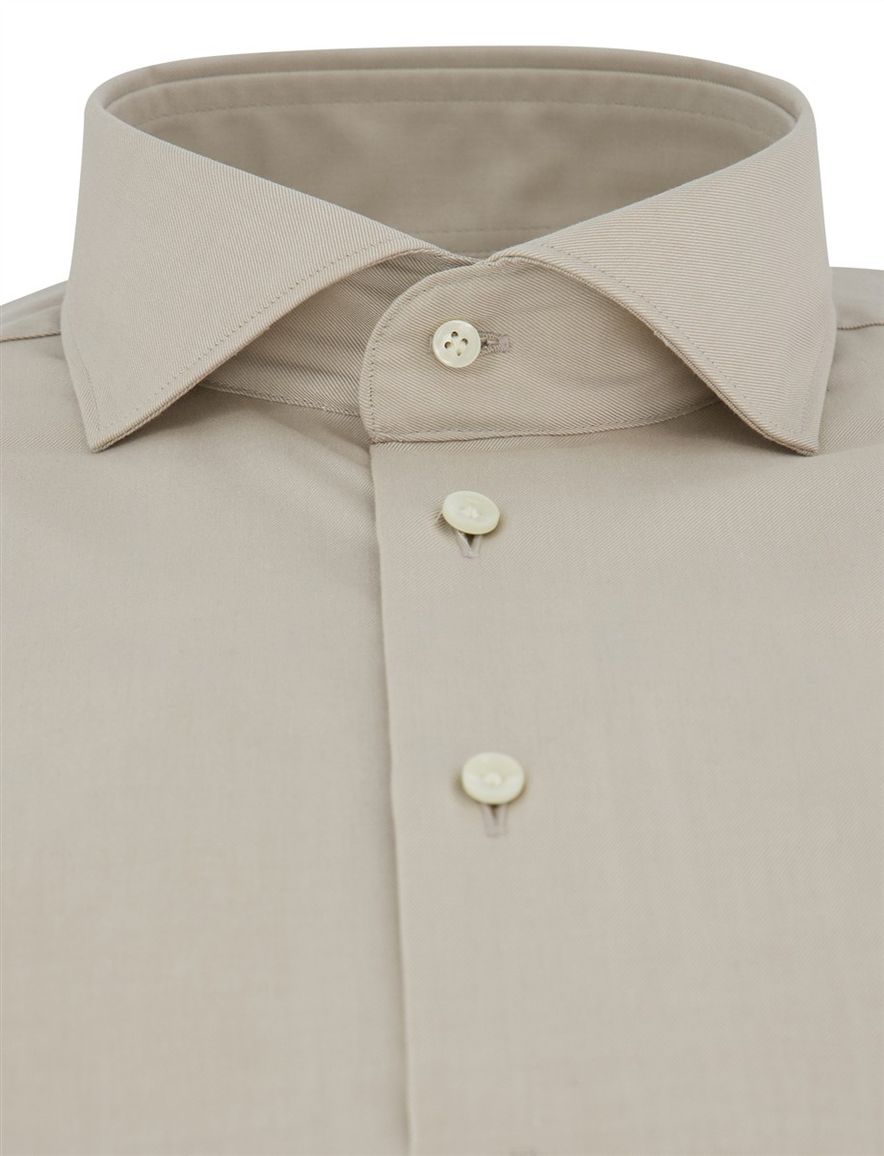 Overhemd Profuomo Slim Fit beige katoen strijkvrij