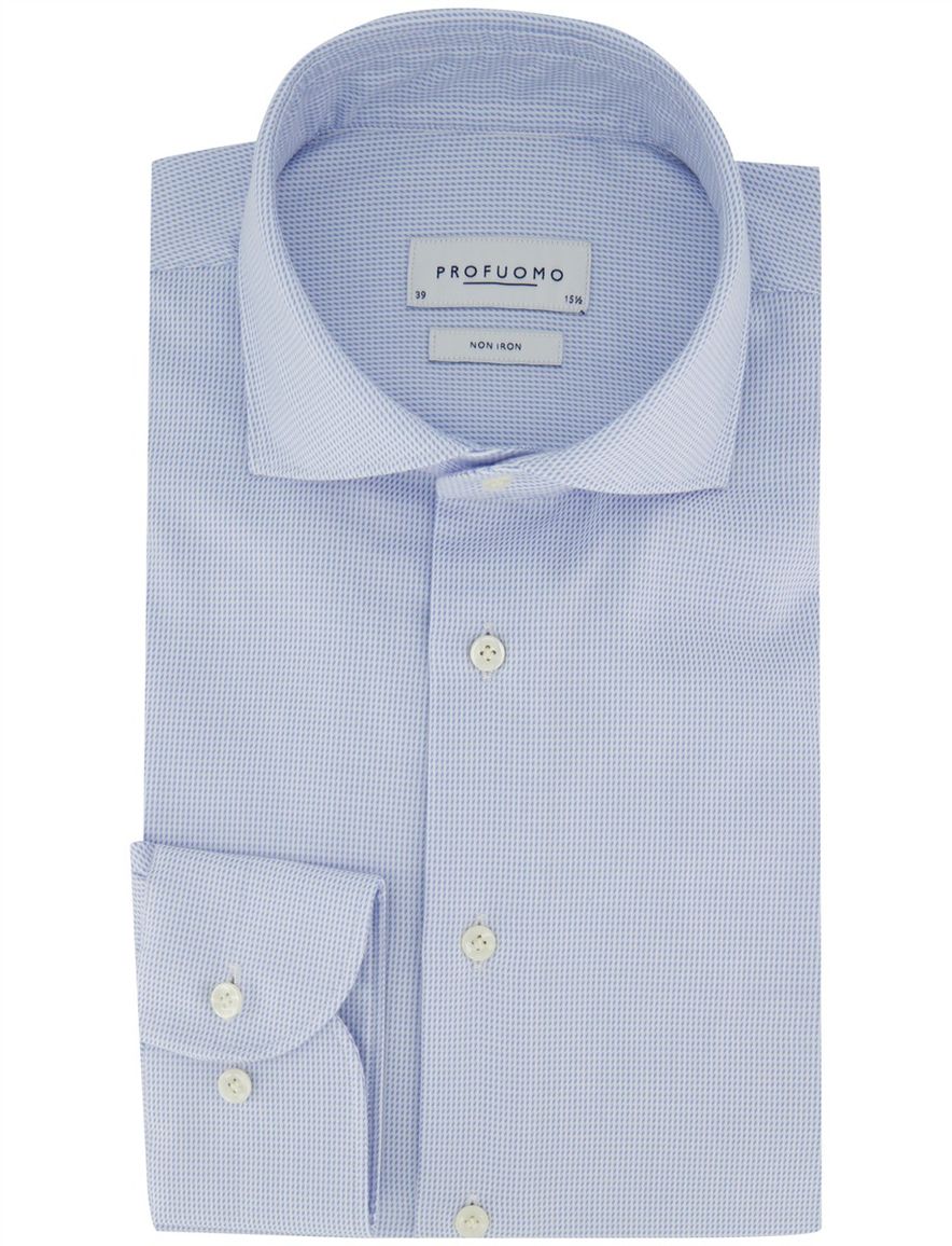 Profuomo overhemd Slim Fit lichtblauw geprint strijkvrij
