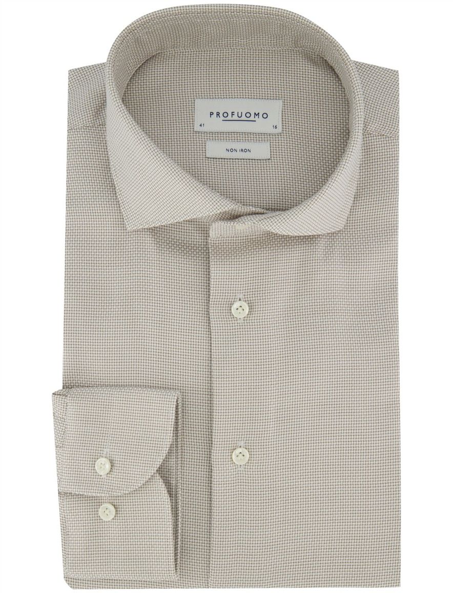 Overhemd Profuomo Slim Fit beige structuur katoen