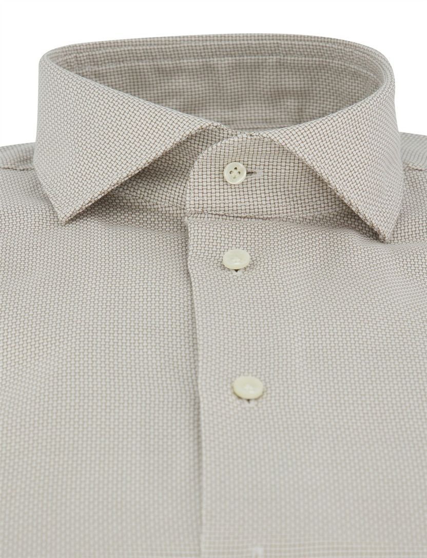 Beige katoenen Profuomo Slim Fit overhemd strijkvrij